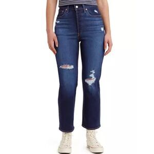 Levi's Ribcage Straight Ankle Stretch Jeans Dark Wash Blue Size 26x27 Ripped